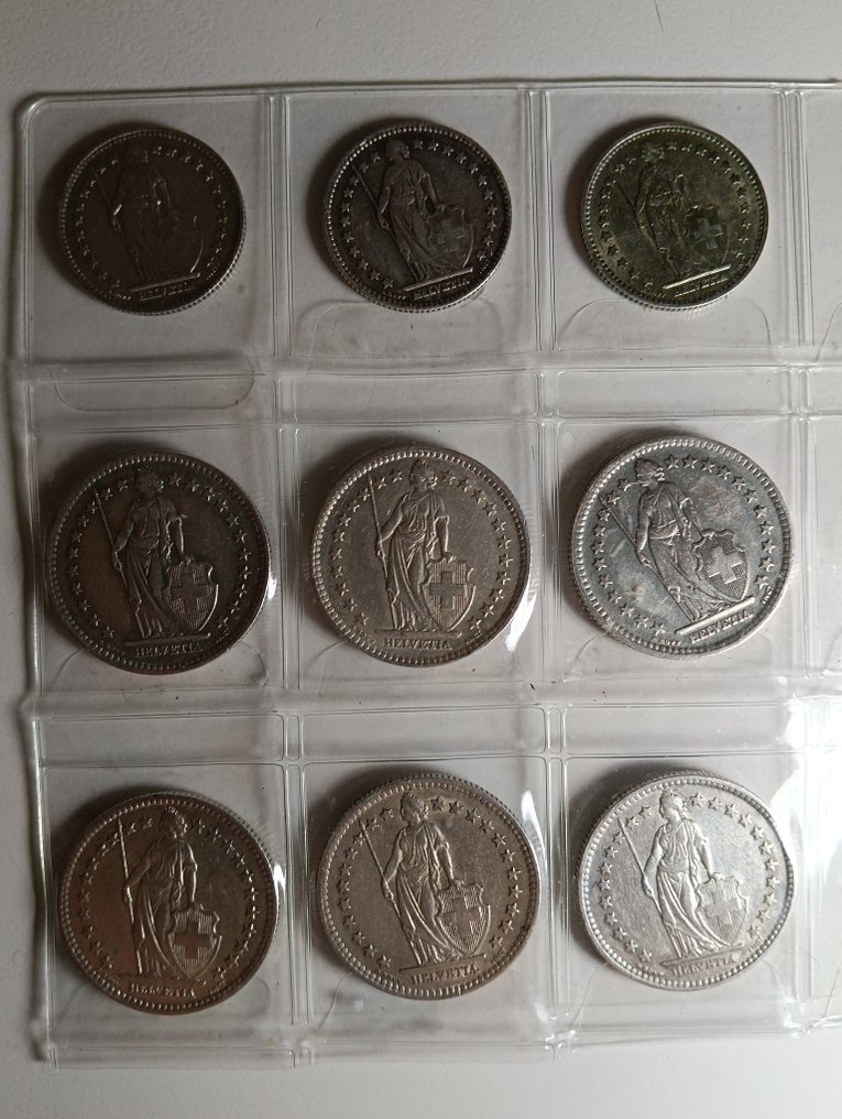 Schweiz. 1940/1957 Selection 9 Silver Coins #1.0