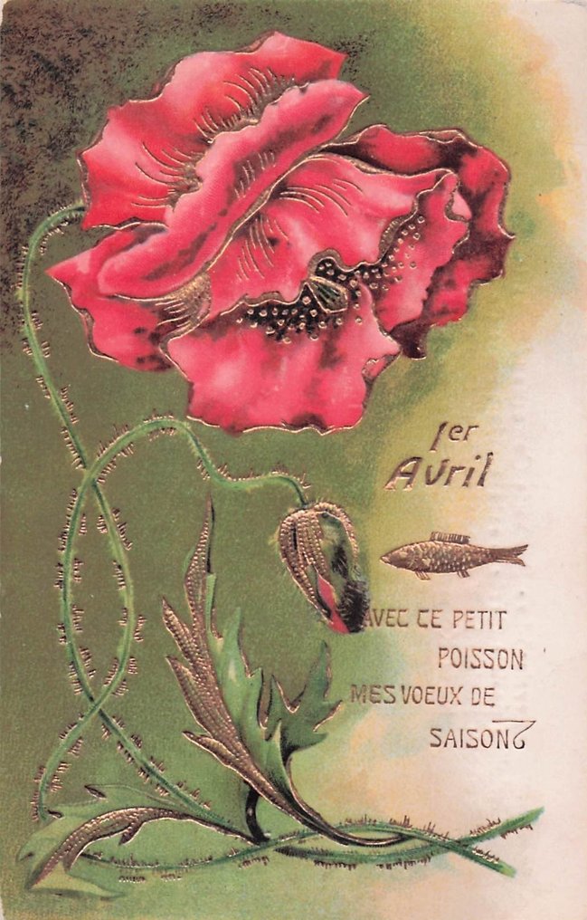 4月1日的法国卡片，当然带有鱼作为笑料。也有一些带有浮雕的卡片。 - 明信片 (60) - 1910-1940 #1.0