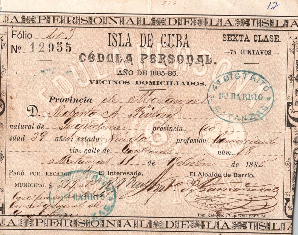 2x Spain Colony Cedula Personal ID Documents - 2x Spain Colony Cedula Personal ID Documents 1885 - 1885 #3.2