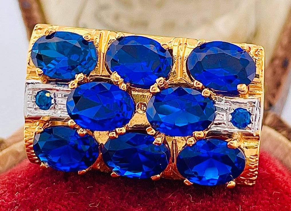 Ingen reservasjonspris - Ring - 9 karat Gull, Sølv Safir #2.1