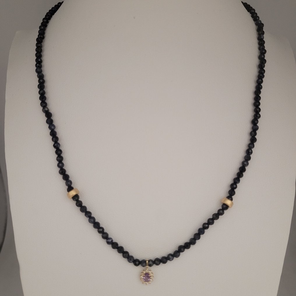 Zonder minimumprijs - Ketting met hanger - 18 karaat Geel goud Saffier - Amethist #3.2
