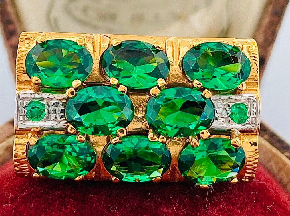 Senza prezzo di riserva - Anello - 9 kt Oro giallo, Argento Smeraldo #1.0