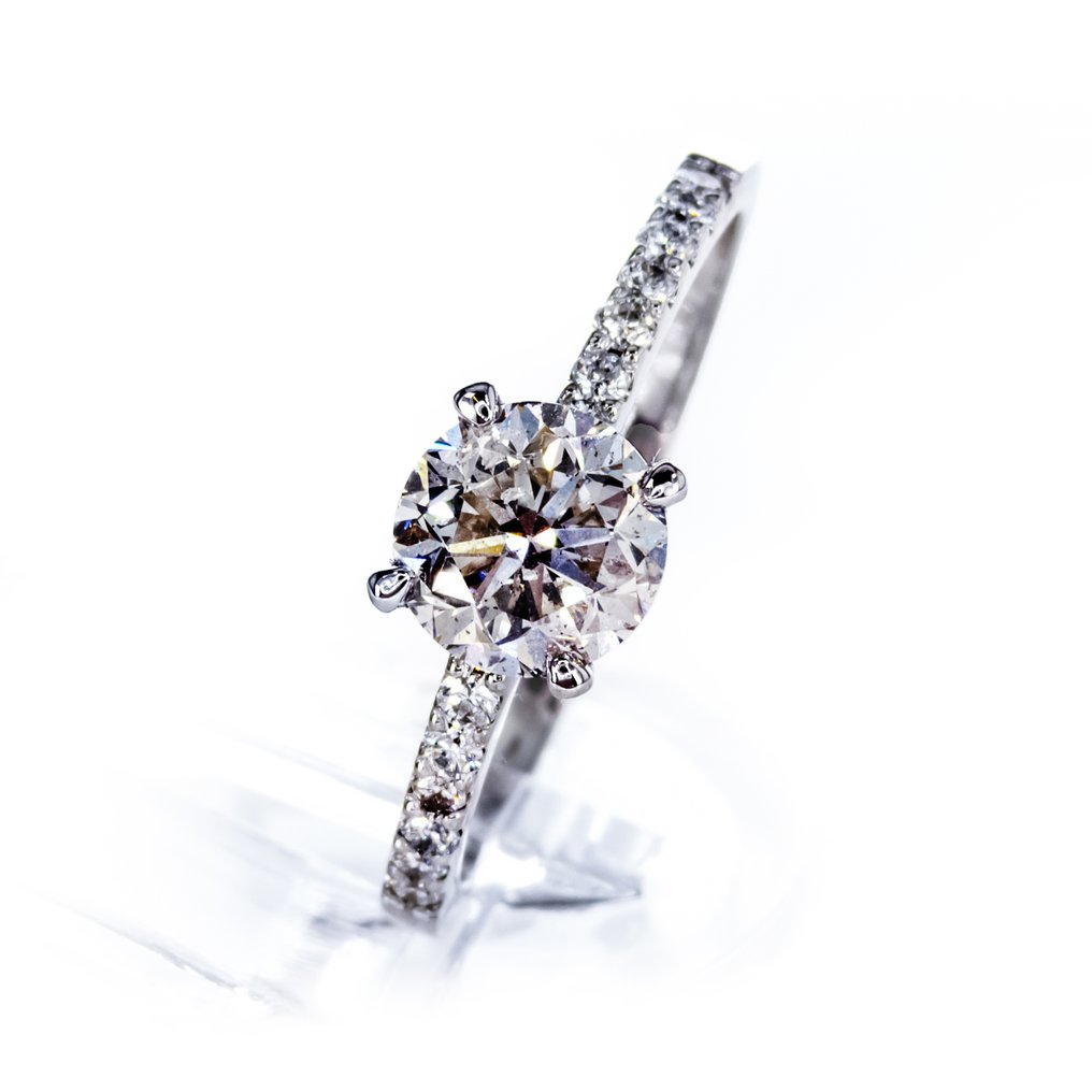 Nincs minimálár - Jegygyűrű - 14 kt. Fehér arany - 1.13ct. tw. Gyémánt (Természetes) - Gyémánt #1.0