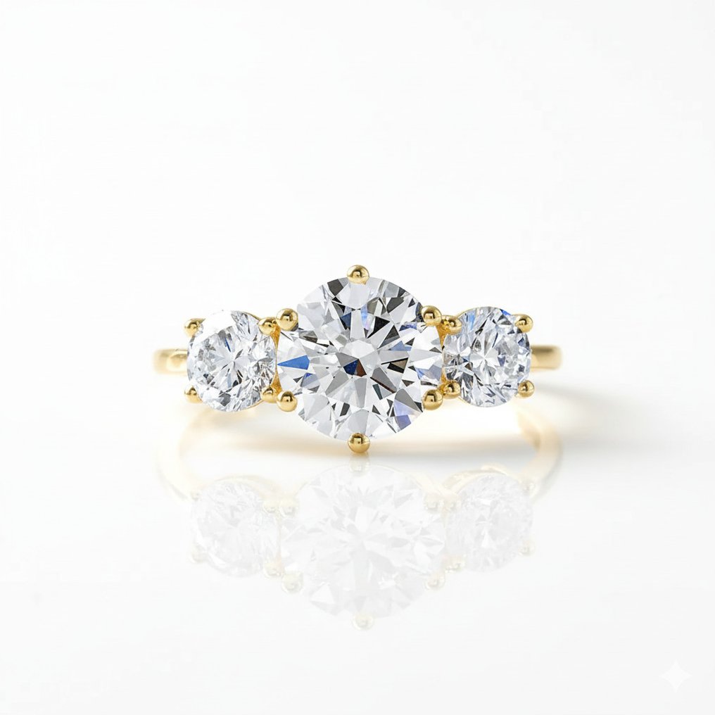 Sormus - 14 kt. Keltakulta -  3.20ct. tw. Timantti (Laboratoriossa kasvatettu) - Timantti #1.0