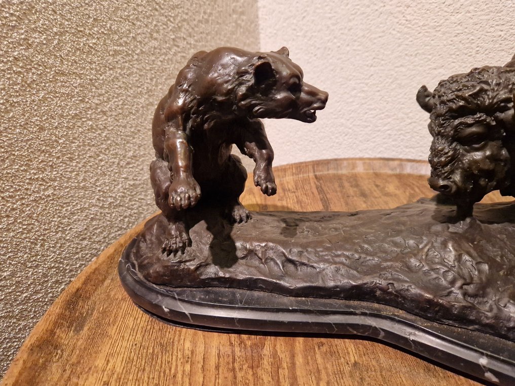 Antoine-Louis Barye (1796-1875) - Statua, Groot Bronzen beeld van Antoine-Louis Barye - 22 cm - Bronzo, Marmo - 1875 #3.2