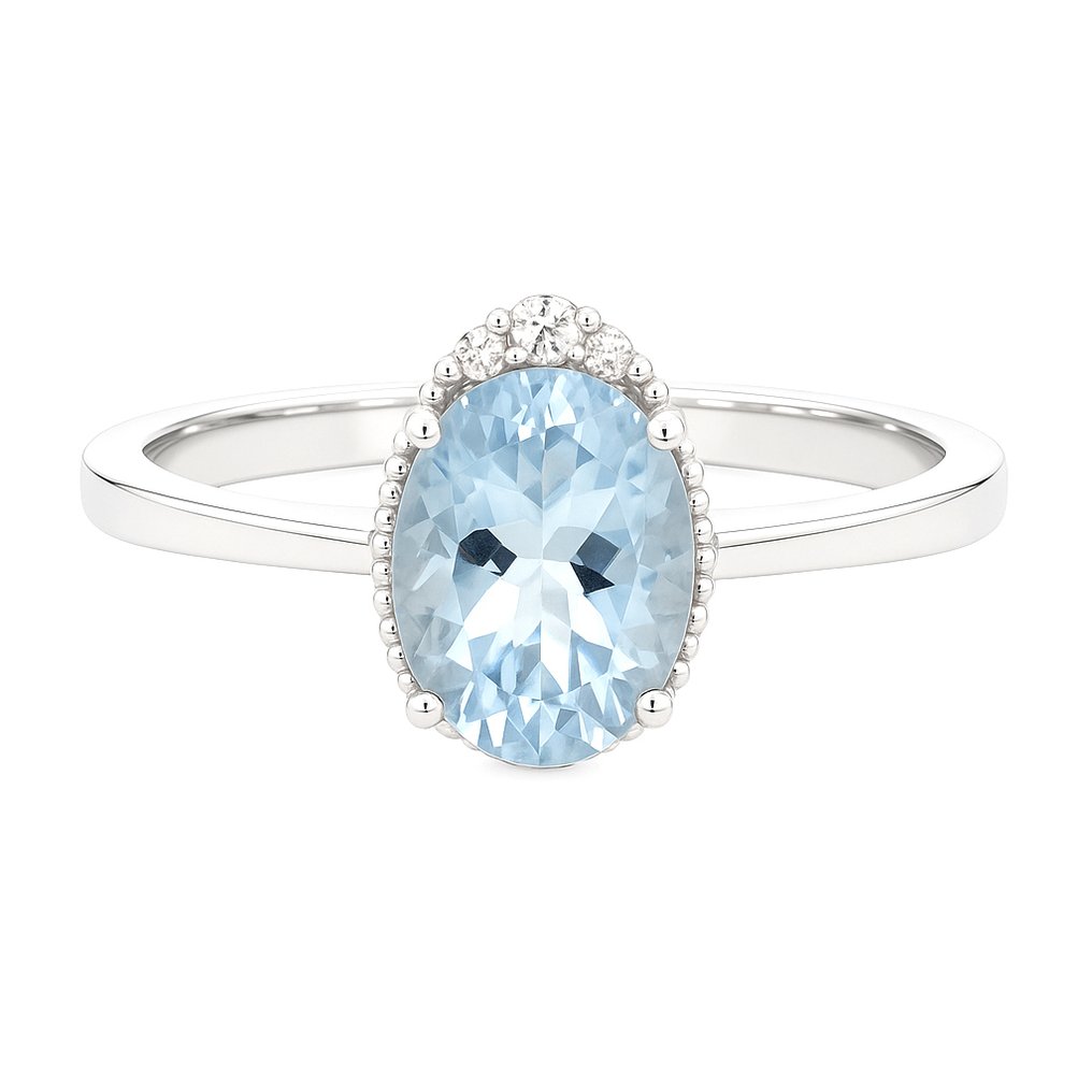 Gyűrű - 18 kt. Fehér arany -  1.05ct. tw. Akvamarin - Gyémánt #1.0