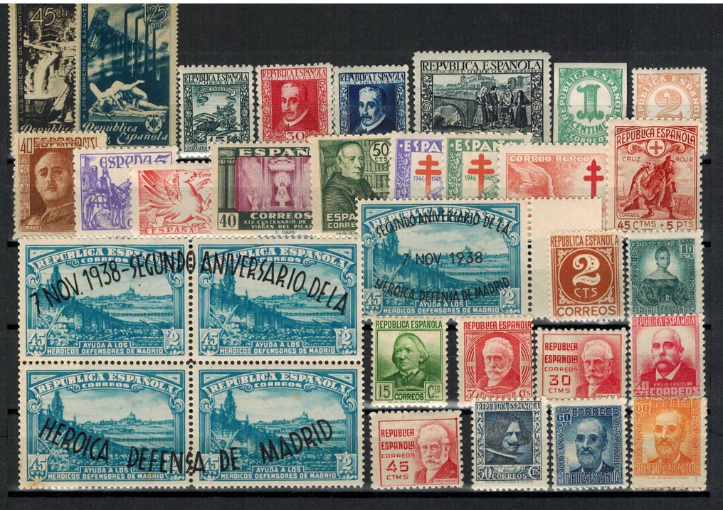 西班牙 1933/1949 - 一百周年纪念邮票套装及向陆军和海军致敬的纪念页（Edifil 849）。MNH。 #1.0