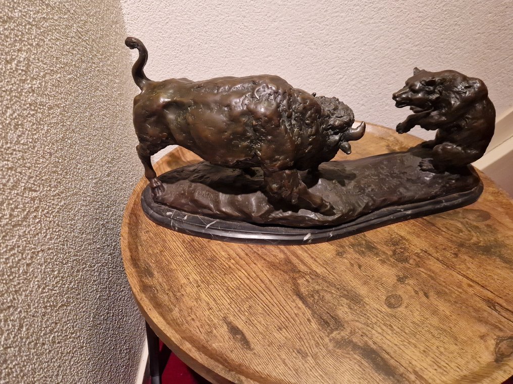 Antoine-Louis Barye (1796-1875) - Statua, Groot Bronzen beeld van Antoine-Louis Barye - 22 cm - Bronzo, Marmo - 1875 #4.3