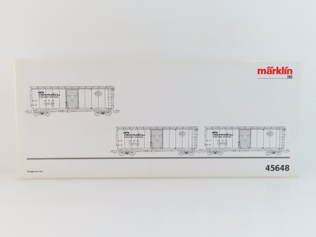 Märklin H0 - 45648 - Set machetă tren cu vagon marfă (1) - Set de vagoane de marfă cu trei piese, cu patru axe, 'Boxcars' cu inscripția 'Pacemaker'. - New York Central #3.2