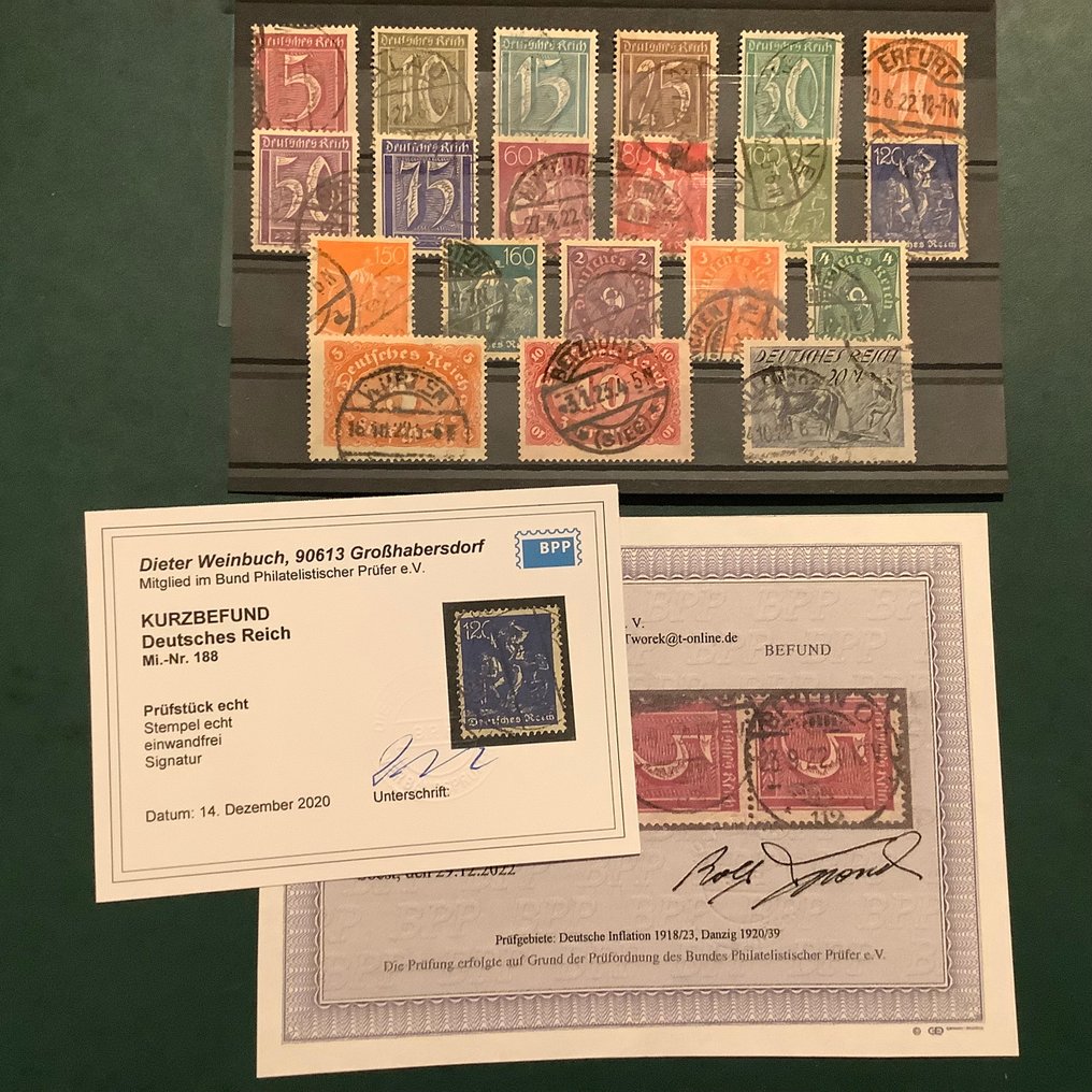 德意志帝國 1921 - 编号、工人、邮筒和泥水匠——已检验：流感或诊断结果 - Michel 177/196 #1.0