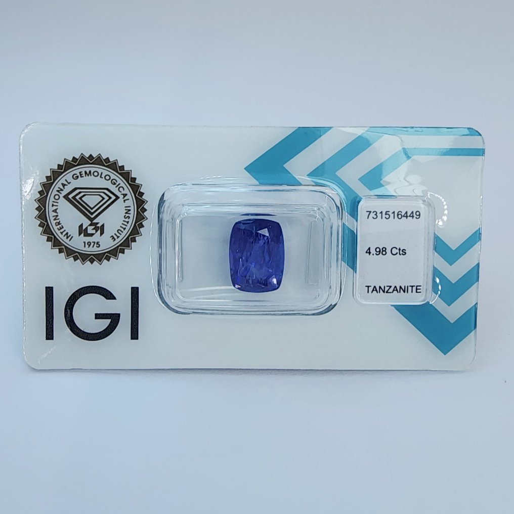 χωρίς τιμή ασφαλείας - 1 pcs  Μπλε, Βιολετί Τανζανίτης  - 4.98 ct - International Gemological Institute (IGI) #1.0