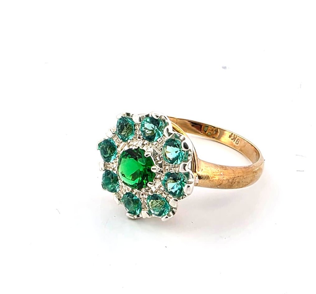 Nincs minimálár - Gyűrű - 9 Kt Rózsa arany, Ezüst Smaragd - Smaragd #1.0