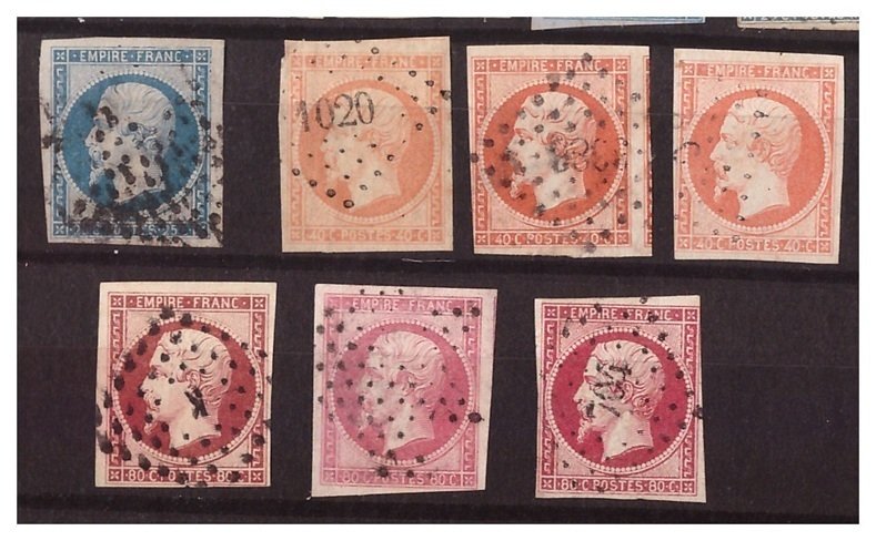 France 1853/1860 - Selection of Napoleon 'Présidence' imperforate types for study of shade and cancellations (including - Yvert N°11 au N°17 complet (dont n°15 TTB ) // Forte cote Y&T + Voir photos #4.3