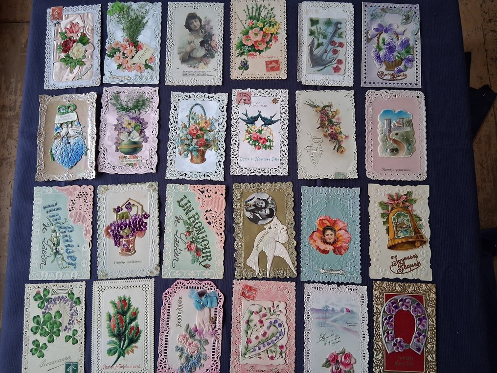 Fantasy cards with flowers, etc., with an embossed, openwork border. - Postcard (40) - 1910-1940 #1.0