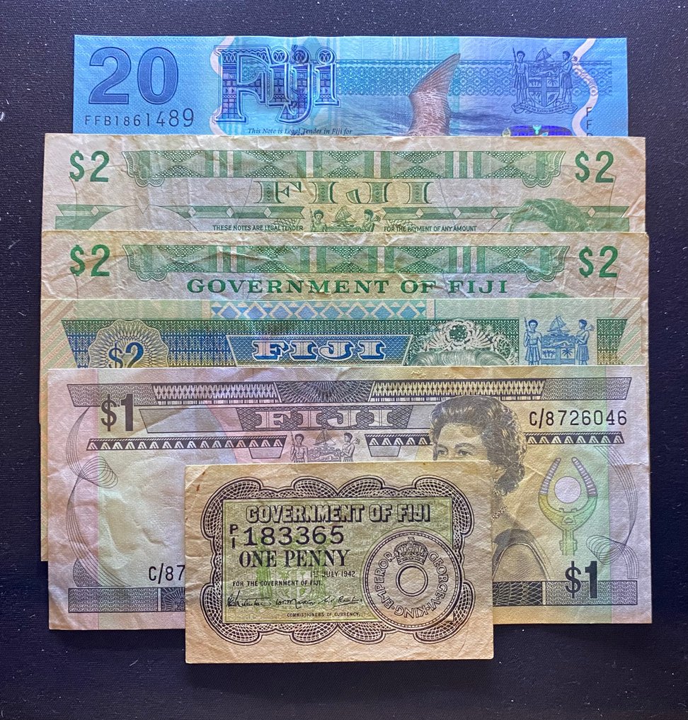 Fidzi. - 6 Banknotes - Various Dates  (Ei pohjahintaa) #1.0