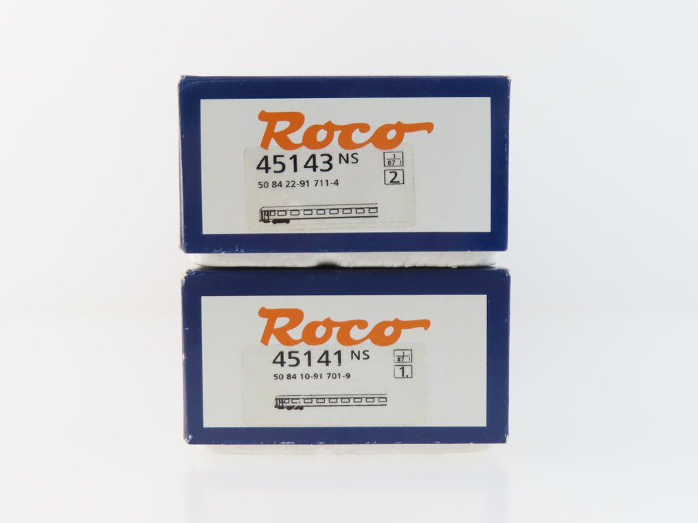 Roco H0 - 45141/45143 - Pienoisjunaradan matkustajavaunu (2) - 2x 4-istuttavat pikajunavaunut, ensimmäinen ja toinen luokka - NS #2.1