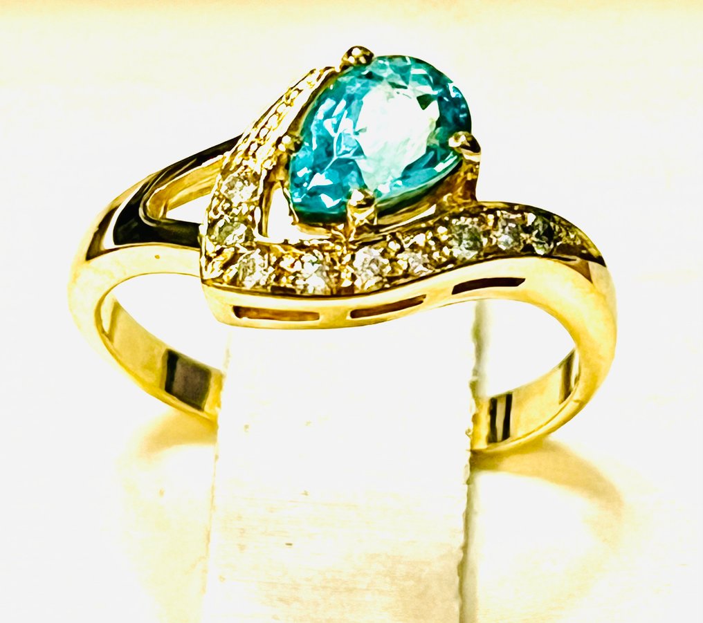 Gyűrű - 14 kt. Sárga arany -  1.18ct. tw. Apatit - Gyémánt #1.0