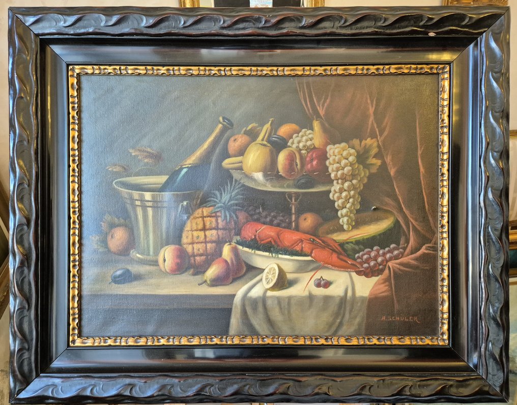 Arthur Schüler (1877-?) - Stillleben, Obst und Champagner #1.0