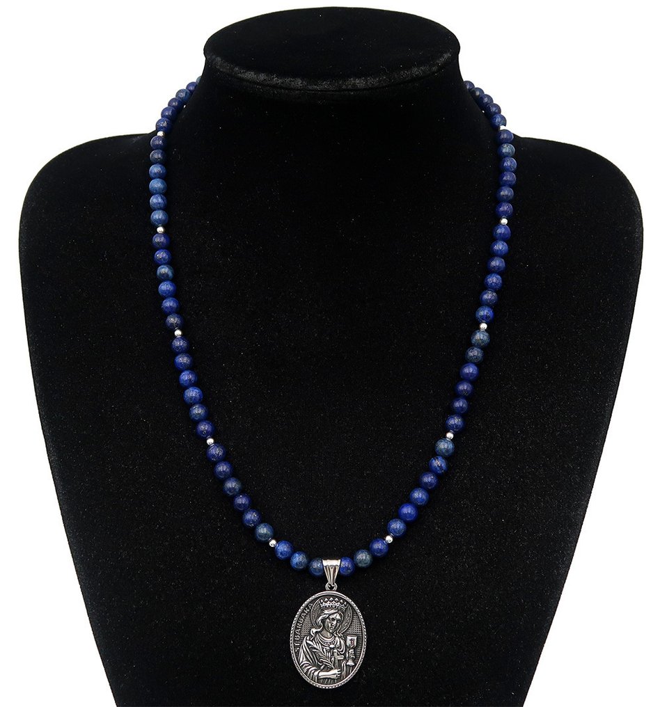 Lapis lazuli - Collier de Sainte Barbe: bescherming tegen plotseling gevaar en kracht van de ziel - sluiting, - Halsketting #1.0