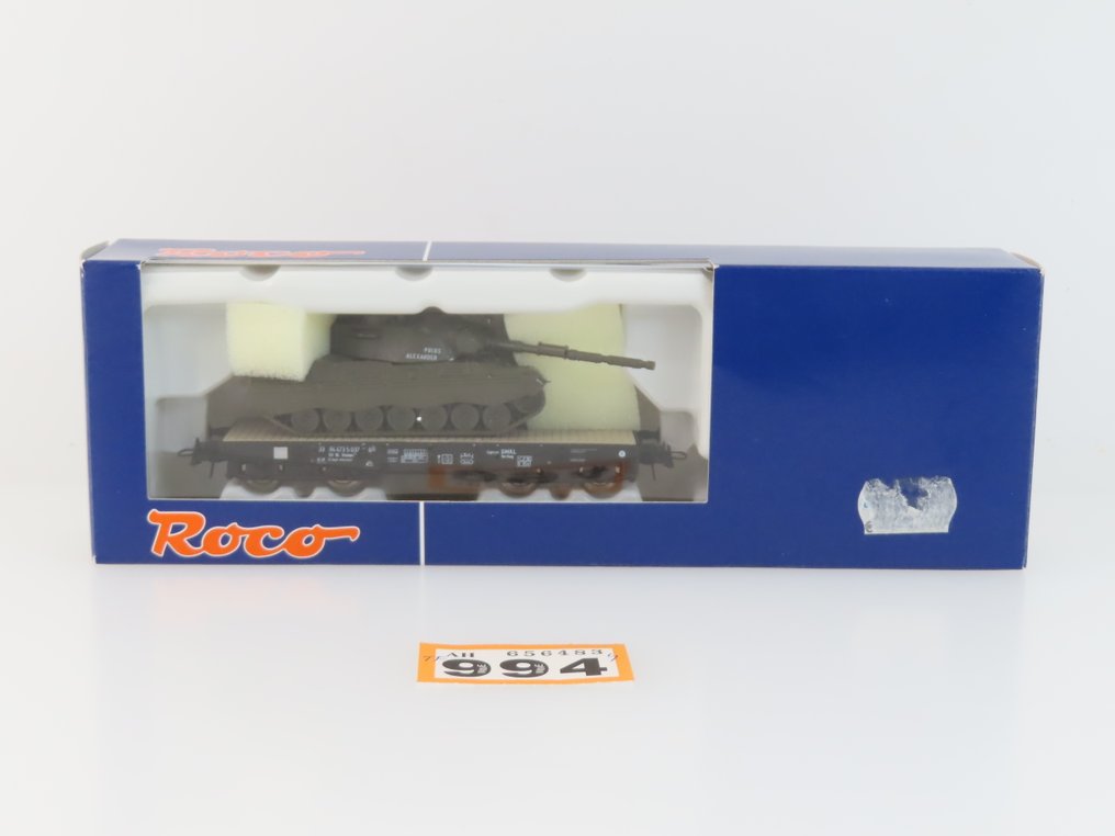 Roco H0 - 47746 - Vagão de carga de modelismo ferroviário (1) - Veículo pesado carregado com carga Leopard 1 'Prins Alexander'. - NS, DMKL #4.3