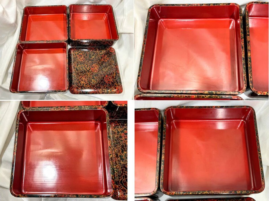 Tsugaru nuri津軽塗Tsugaru lacquerware - Box - Refined powerful Tsugaru lacquerware - wooden Jubako designed with exquisite and elegant patterns - Wood, natural wood - flower/box/Tsugaru nuri #4.3