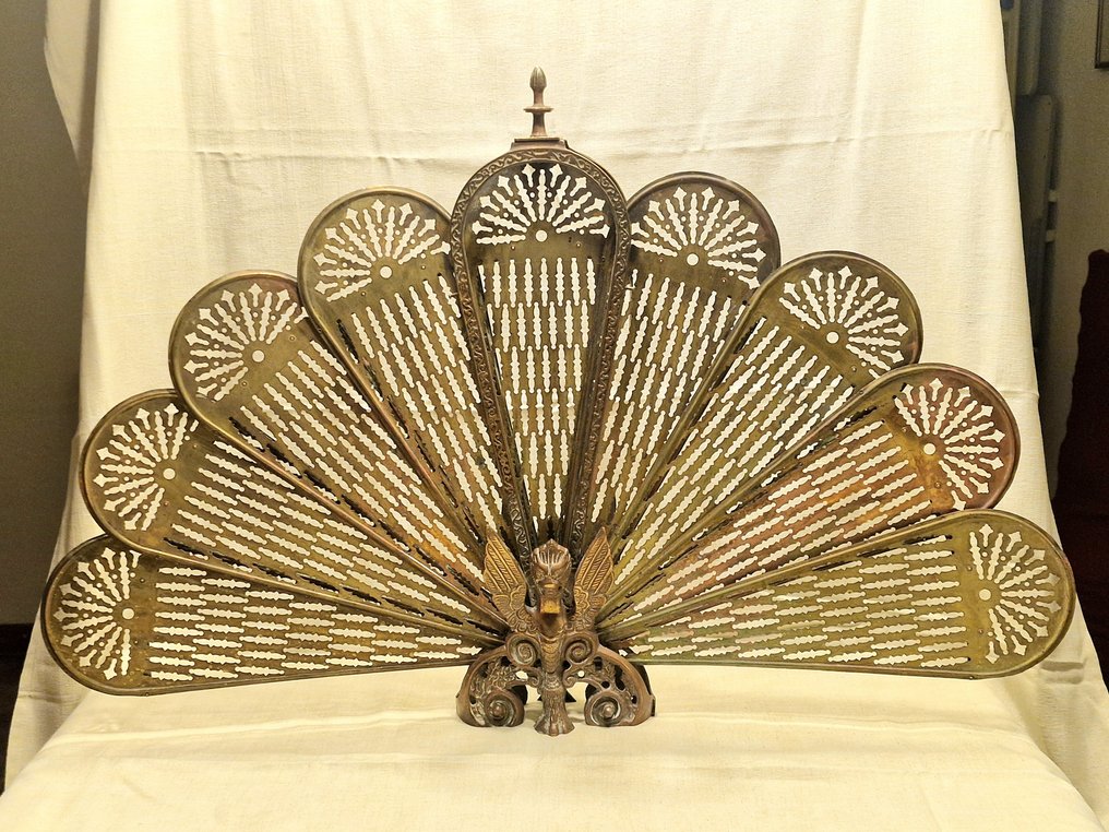 Parascintille a coda di Pavone - Schermo per camino pieghevole - Pejsetilbehør - Messing, Kobber #1.0