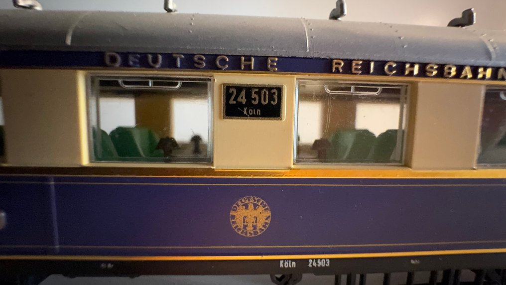 Liliput H0 - Wagon de passagers pour trains miniatures (5) - Ensemble de voitures Rheingold dans une livrée bleue et crème - DRG #3.2