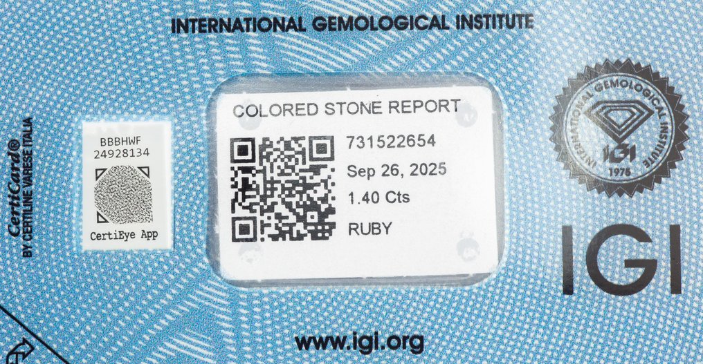 没有保留价 红宝石  - 1.40 ct - 国际宝石研究院（IGI） - 深紫红色 #4.3