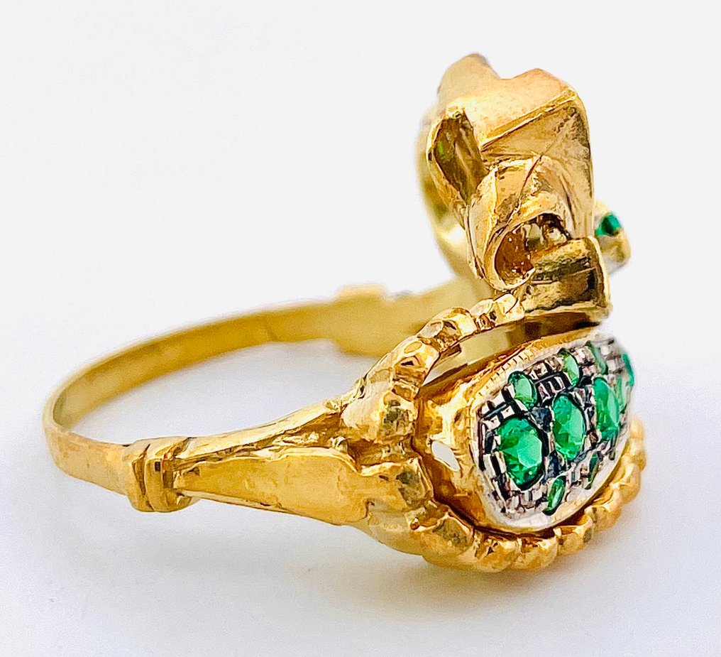 Utan reservationspris - Ring - 9 k Gult guld, Silver Smaragd #4.3