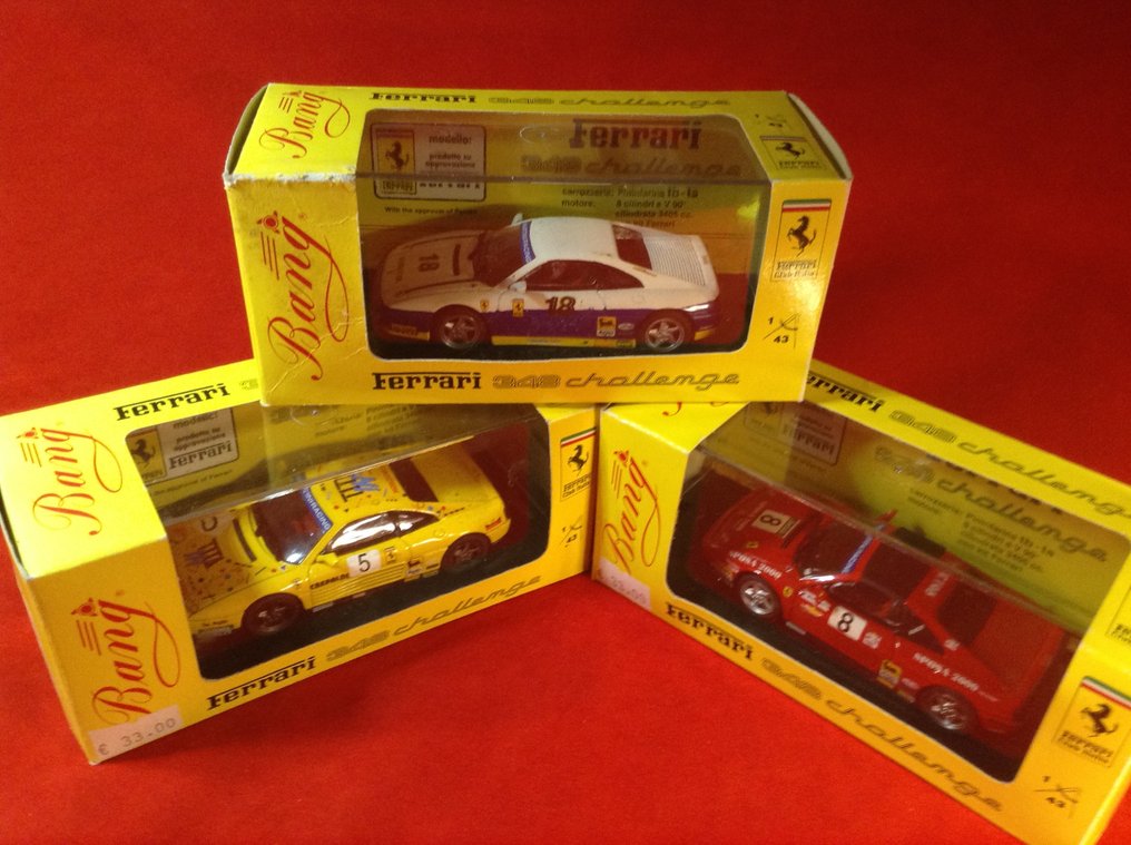 Bang 1:43 - Rennwagenmodell (3) - ref. #9305 Ferrari 348 TB Challenge 1993 #5 Paolo Rossi - #9308 348 TS Challenge #8 Benaduce - #9315 - Mint & boxed – limitierte Edition – heute schwer zu finden #1.0