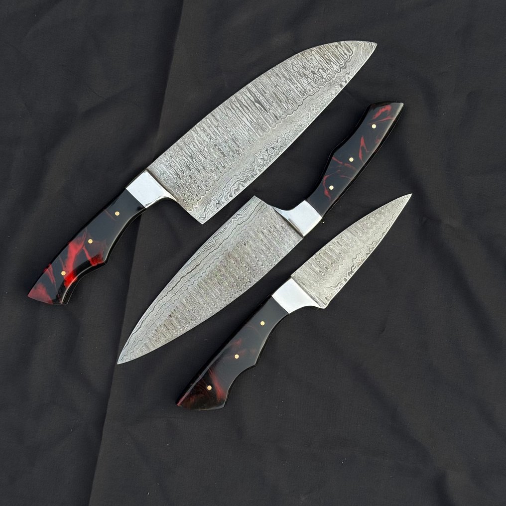 RB Knives - Bordkniv-sett (3) - Stål, Resin, Lær, Legering #2.1