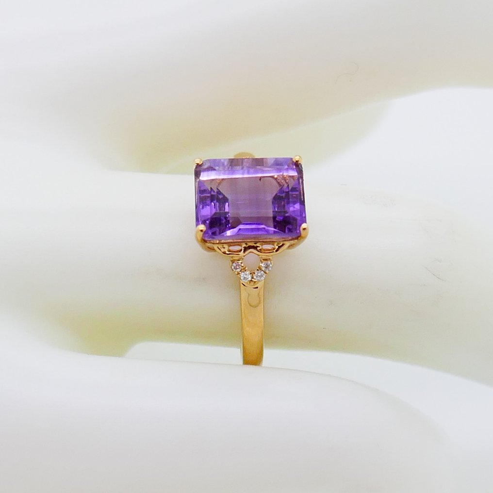 χωρίς τιμή ασφαλείας - Δαχτυλίδι - 14 καράτια Κίτρινο χρυσό - 2.43ct. tw. Αμέθυστος - Διαμάντι #1.0