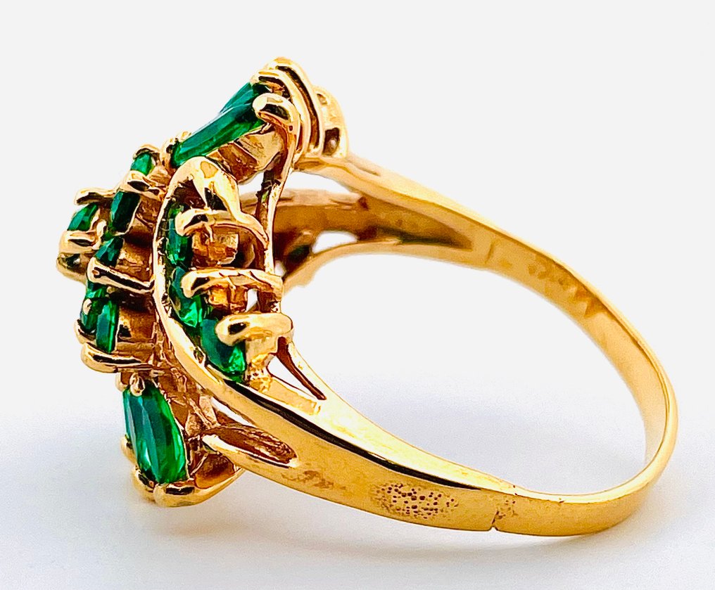 Nincs minimálár - Gyűrű - 9 Kt Sárga arany, Ezüst Smaragd #4.3