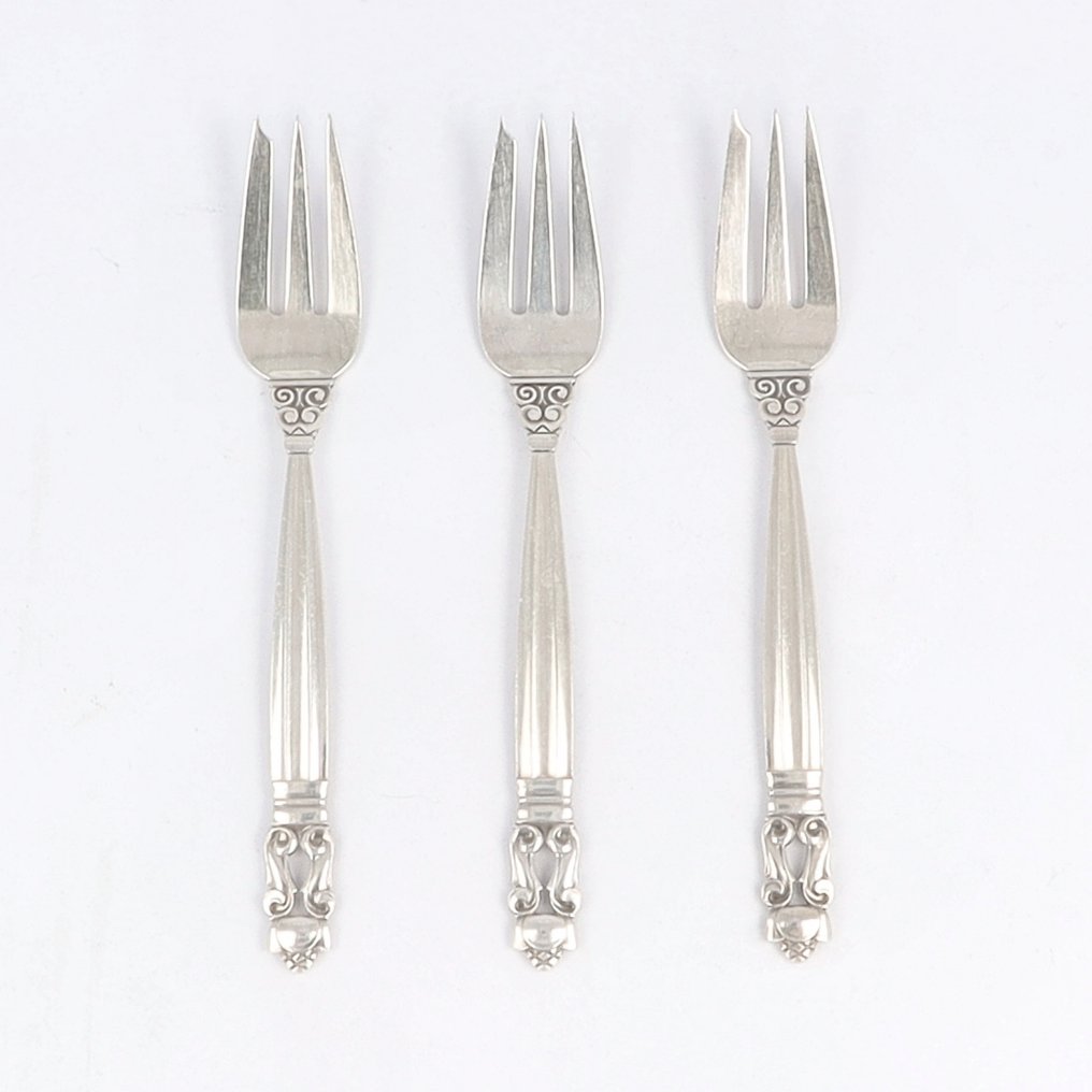 Georg Jensen - Johan Rohde - Model Acorn - Forchetta da torta (3) - .925 argento #1.0