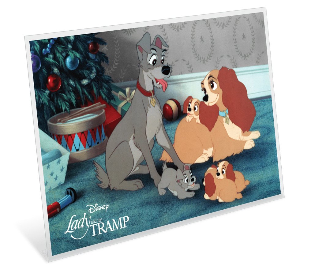 Niue. 1 Dollar 2024 Disney Season's Greetings Christmas LADY and the TRAMP coin note, 5 gr. (.999) #1.0