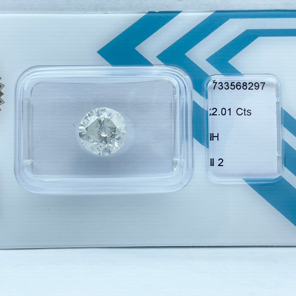 No reserve price - 1 pcs Diamond (Natural) - 2.01 ct - Round - H - I2 - International Gemological Institute (IGI) #1.0