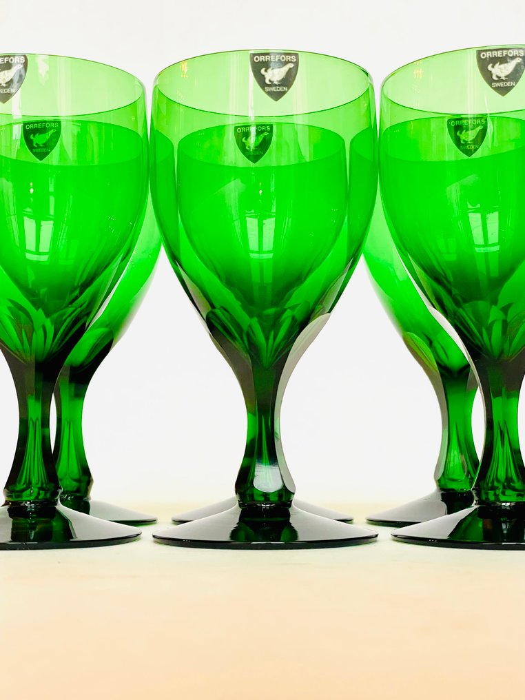 Orrefors - Nils Landberg - Ποτήρι κρασιού (6) - Στέψη - Κρύσταλλο - πράσινα ποτήρια κρασιού #3.2