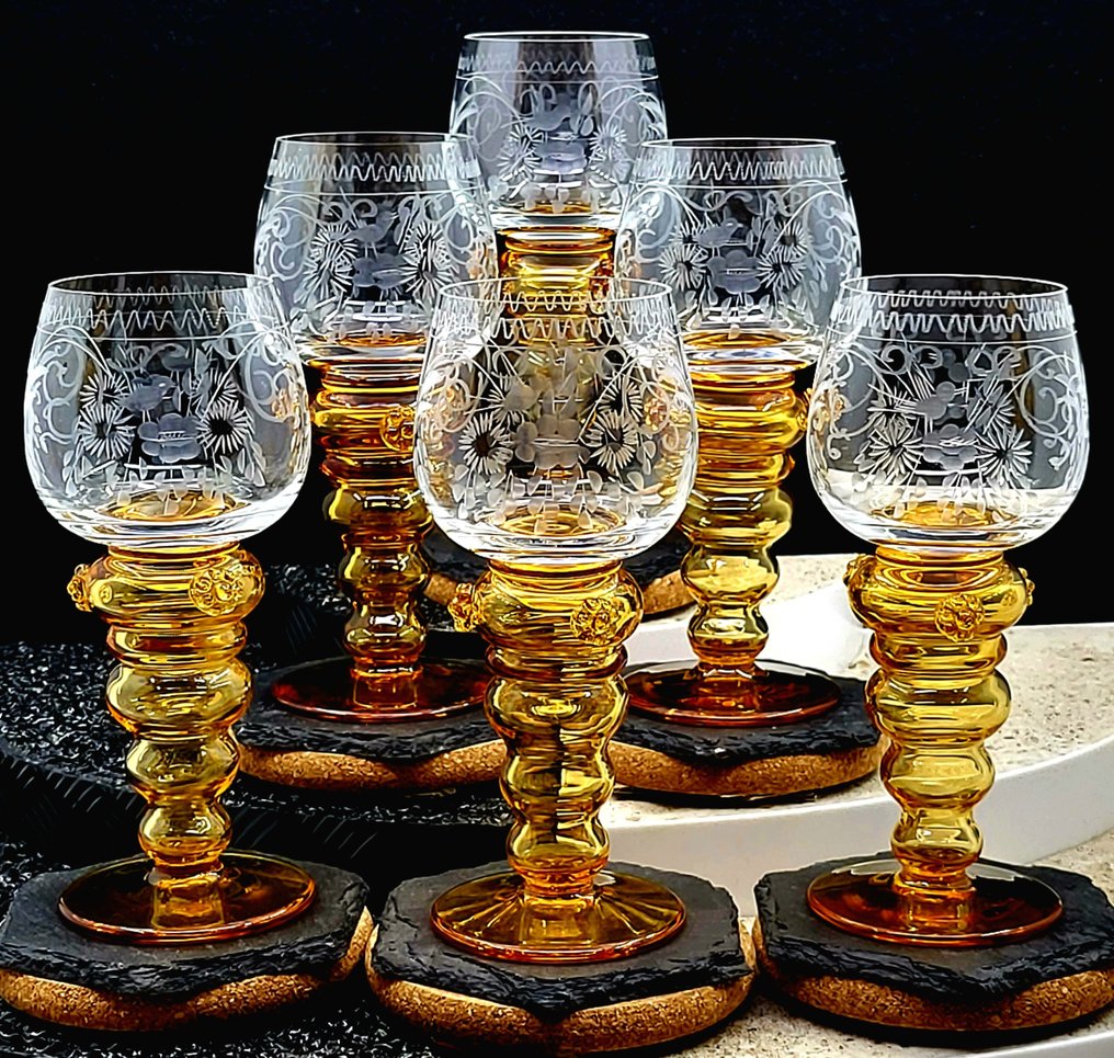 |-❥ (6) x * Exclusives Set *Theresienthal Glashütte (Germany)* - Art Deco, Römer - 酒杯 (6) - 葡萄酒杯，稀有且未使用，青年风格，水晶切割玻璃，罗马杯，水晶玻璃 - 水晶, 24%（PbO） Bleikristall - 杯子/复古 #1.0