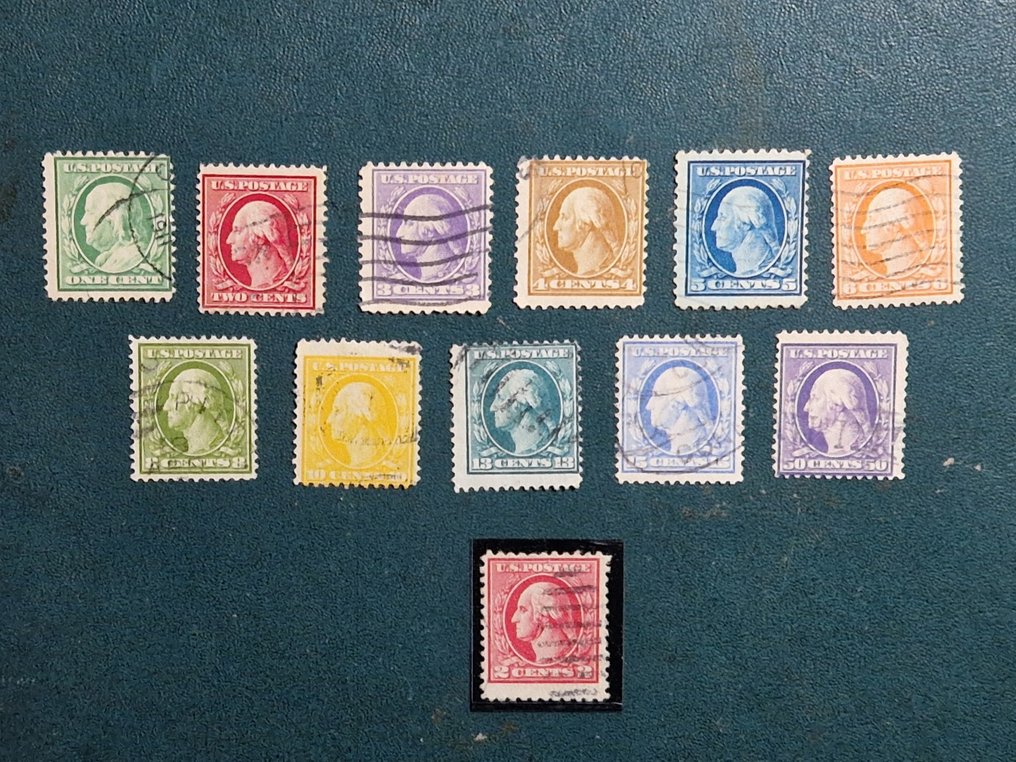 Stany Zjednoczone 1908/1915 - Stany Zjednoczone. Zjednoczone nr 195/205 i 304, 2-centowe ząbkowane, 11, używane - Unificato n. 195/205 e 304 #1.0