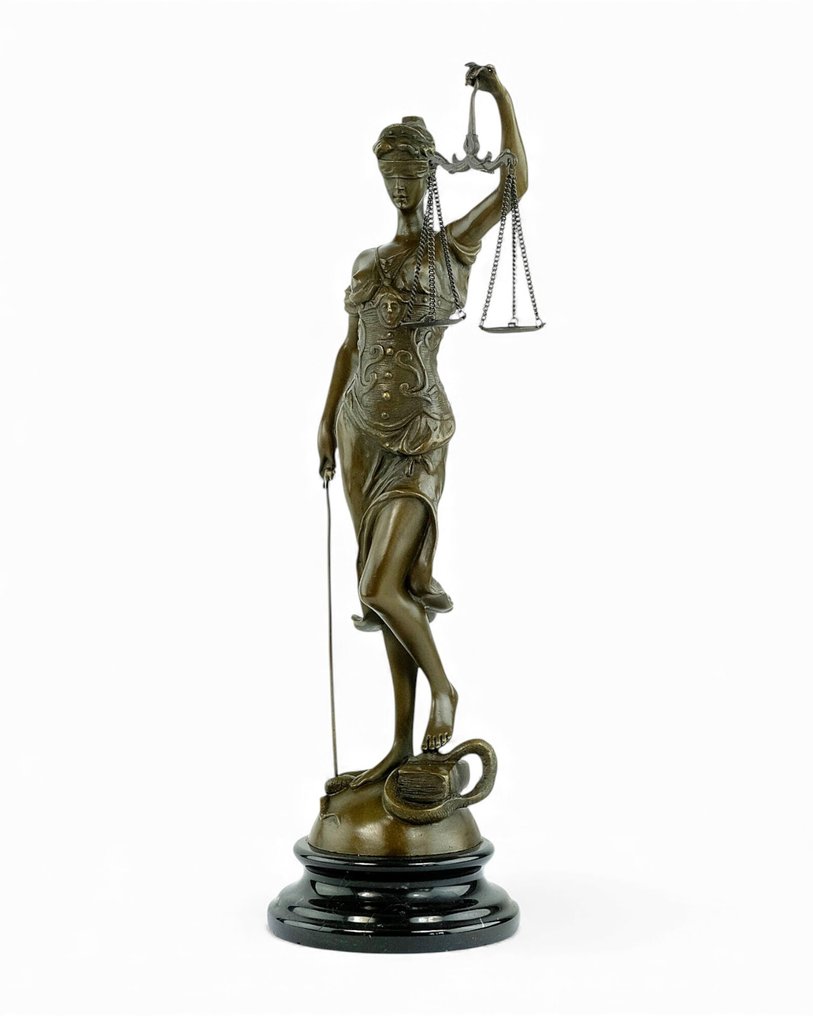 Alois Mayer (1855-1939) - after - Γλυπτό, Lady Justice - 40 cm - Μπρούντζος, Μάρμαρο #2.1