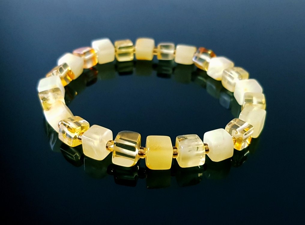 Κεχριμπάρι Φυσικό βραχιόλι με μπλετζάμπορς από Βαλτική κεχριμπάρι - κύβοι από κεχριμπάρι - unisex.- 12 g #2.1