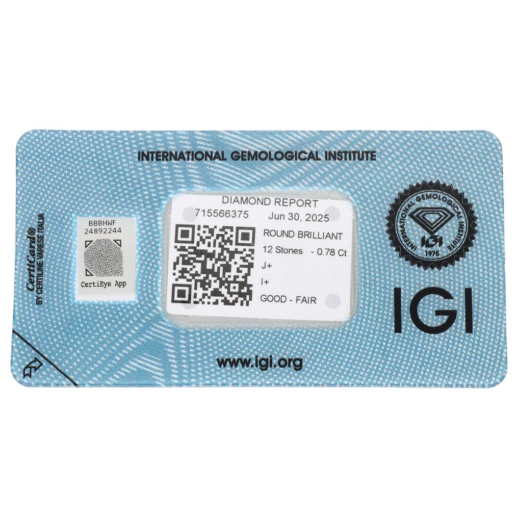 No reserve price - 12 pcs Diamond (Natural) - 0.78 ct - Round - J - I1 - International Gemological Institute (IGI) #2.1