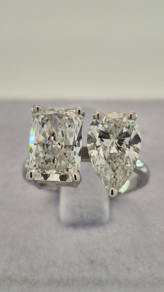 Sormus - 14 kt. Valkokulta -  5.52ct. tw. Timantti (Laboratoriossa kasvatettu) #3.2