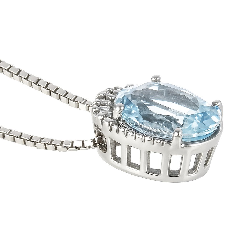 Κολιέ με μενταγιόν - 18 καράτια Λευκός χρυσός -  0.64ct. tw. Ακουαμαρίνης - Διαμάντι #1.0