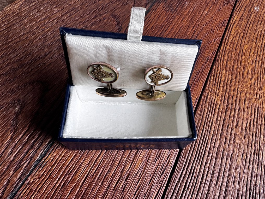 Handmade 1870c äkta mother of pearl mässings Masonic manschettknappar/i originalförpackning - Manschettknappar #2.1