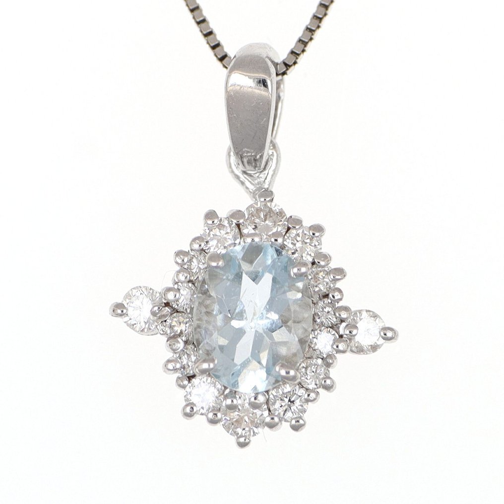 Sem preço de reserva - Colar com pingente - 18 K Ouro branco Água-marinha - Diamante #1.0