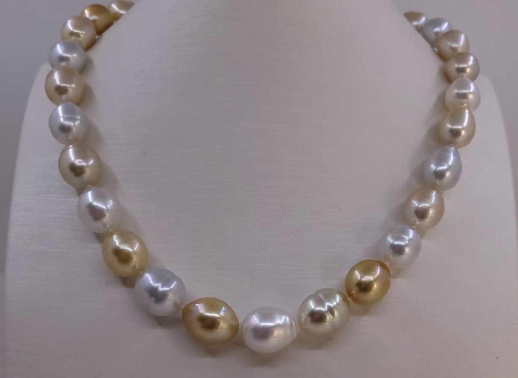 Ingen mindstepris - Halskæde - 14 karat Gulguld, PSL Certificerede australske South Sea-perler - 10,0x12,0 mm #2.1