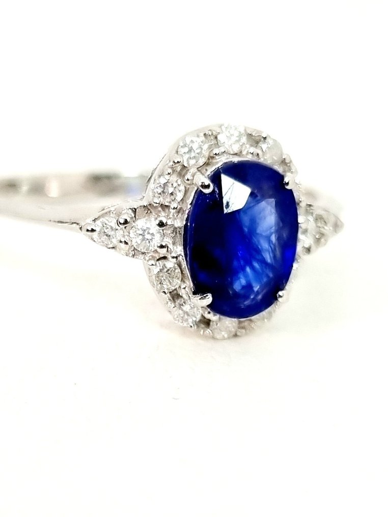 戒指 - 18 克拉 白金 藍寶石 - 鉆石 #4.3