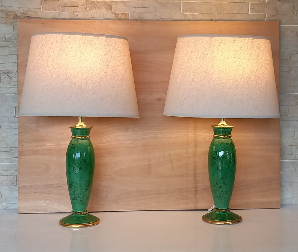 Επιτραπέζιο φωτιστικό (2) - Σμαραγδί Πράσινο - Πήλινο, Ορείχαλκος, Επιχρυσωμένο μέταλλο #4.3