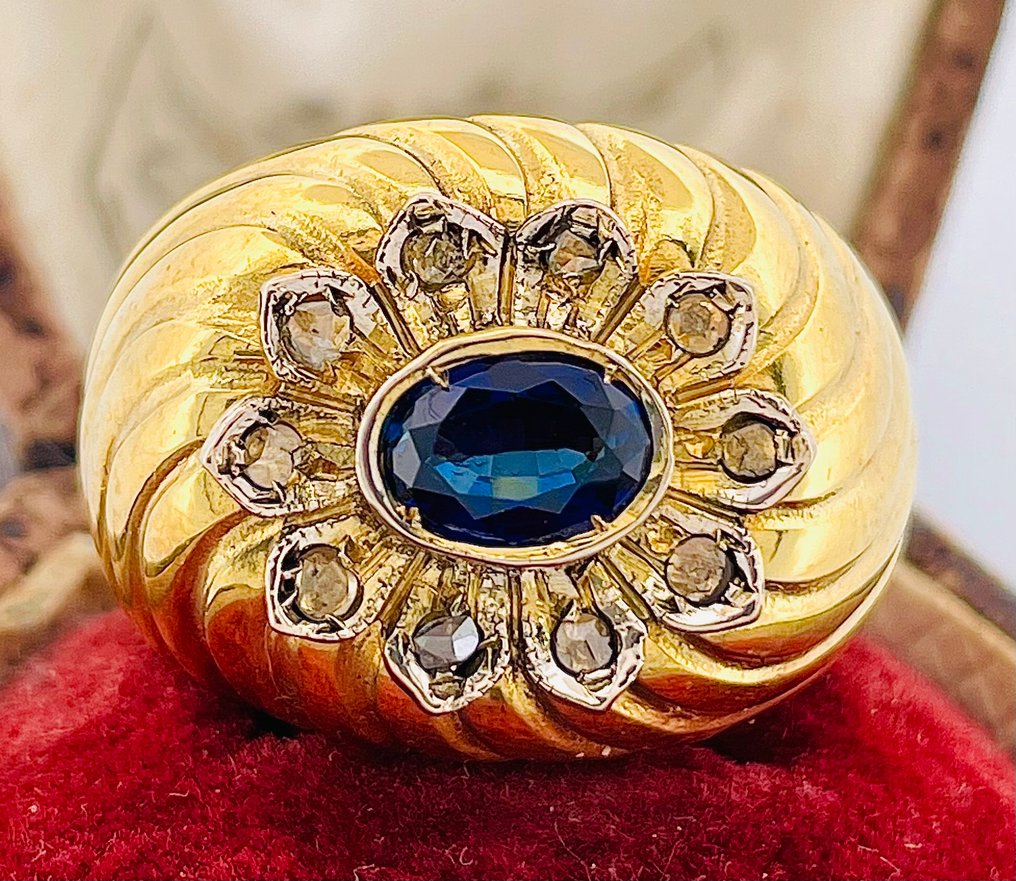 沒有保留價 - 戒指 - 9 節 黃金, 銀 藍寶石 - 鉆石 #1.0